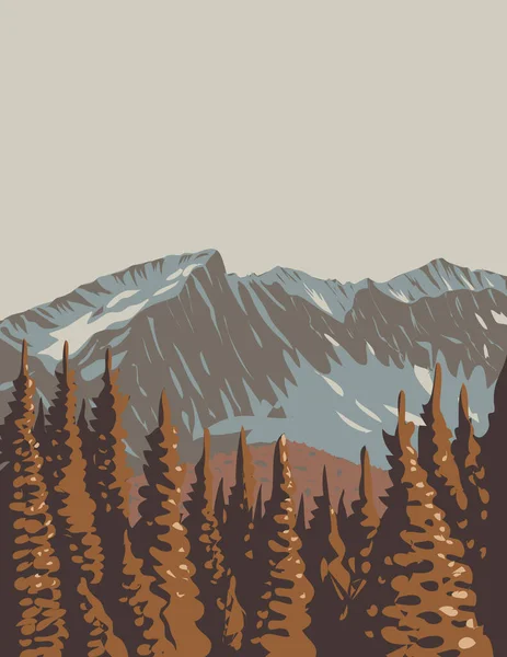 Wpa Poster Art Del Mount Revelstoke National Park Situato Adiacente — Vettoriale Stock