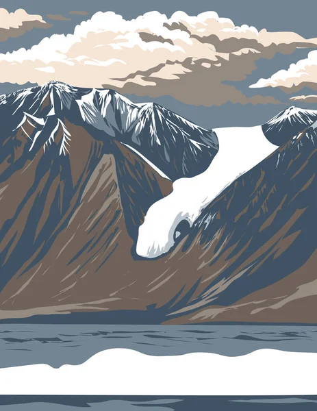 Affiche Art Wpa Glacier Gull Dans Fjord Tanquary Dans Parc — Image vectorielle