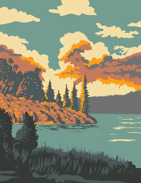 Wpa Poster Art Deep Lake Riding Mountain National Park Situato — Vettoriale Stock