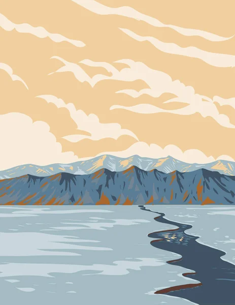 カナダのヌナヴート州キキカタルクにあるシルミリク国立公園内のビロー島のWpaポスターアート作品プロジェクト管理または連邦アートプロジェクトスタイル — ストックベクタ