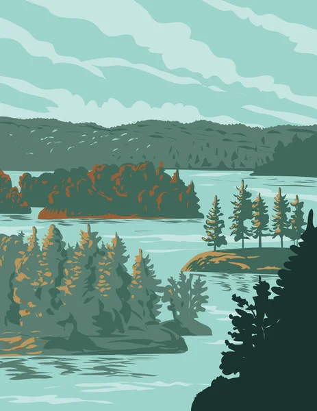 Wpa Nın Kanada Daki Saint Lawrence Nehri Nin 1000 Adalı — Stok Vektör
