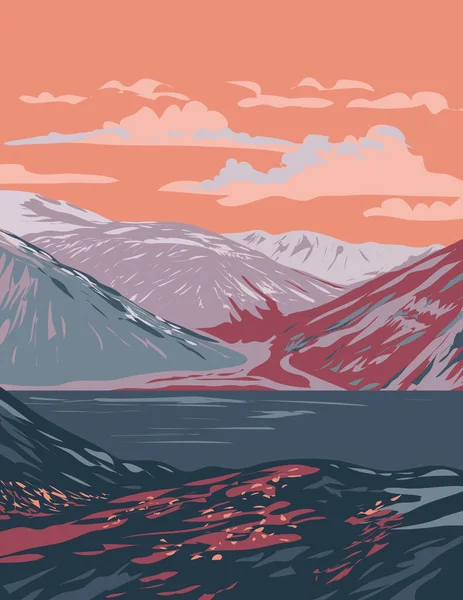 Wpa Affisch Konst Nachand Fjord Torngat Mountains National Park Ligger — Stock vektor