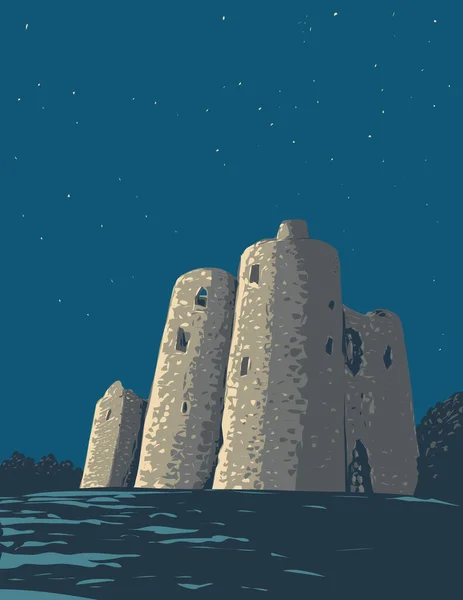 Wpa Plakat Sztuki Ballyloughan Castle Zrujnowany Zamek Pomnik Narodowy Hrabstwie — Wektor stockowy
