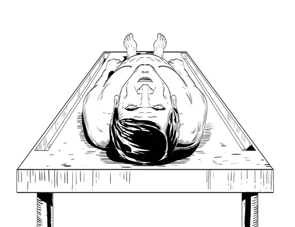 Dessin Style Illustration Cadavre Homme Sur Une Table Autopsie Dans — Image vectorielle