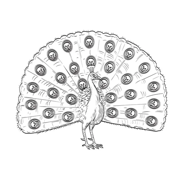 Kresba Stylu Komiksu Nebo Ilustrace Páva Indiánského Peafowla Obyčejného Peafowla — Stockový vektor