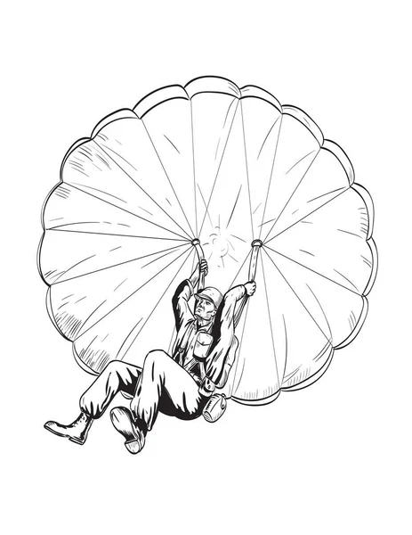 Stripstijl Tekening Illustratie Van Een Tweede Wereldoorlog Amerikaanse Soldaat Parachutisten — Stockvector