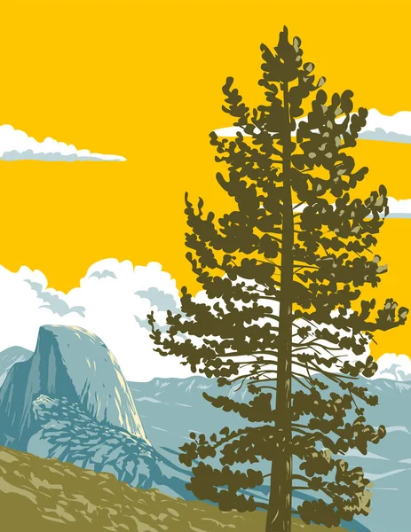 Wpa Poster Art Half Dome Viewed Glacier Point Eastern End — Stock Vector