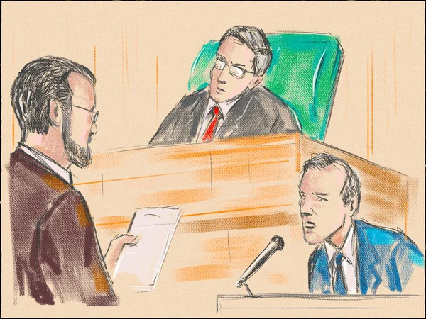 Pasztell Ceruza Toll Tinta Vázlat Illusztráció Bírósági Tárgyalás Beállítást Bíró — Stock Fotó
