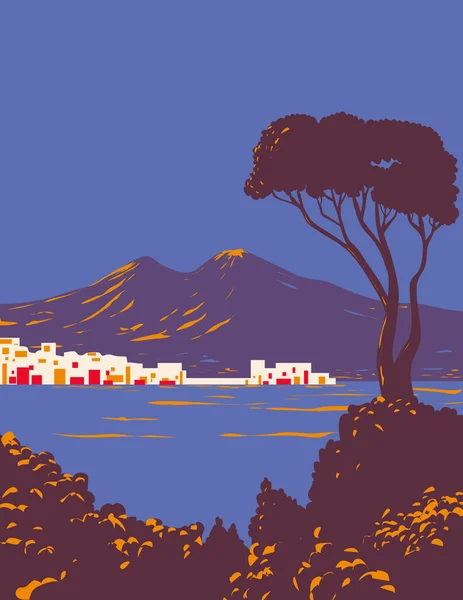 Wpa Αφίσα Τέχνης Του Πεύκου Της Νάπολης Θέα Την Πόλη — Διανυσματικό Αρχείο