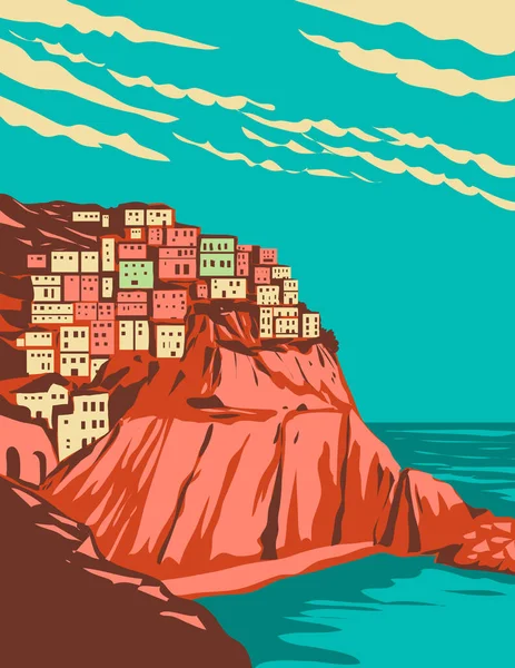 Arte Del Cartel Wpa Manarola Cinque Terre Dentro Liguria Oeste — Vector de stock
