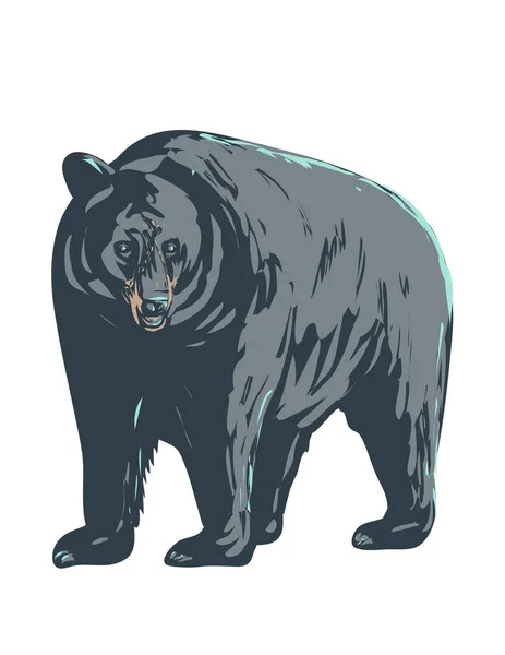 Wpa Poster Art American Black Bear Ursus Americanus Baribal Endemic — Stock Vector