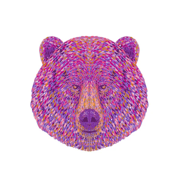 Illustration Pointilleuse Impressionniste Pop Art Tête Grizzli Ours Brun Nord — Image vectorielle