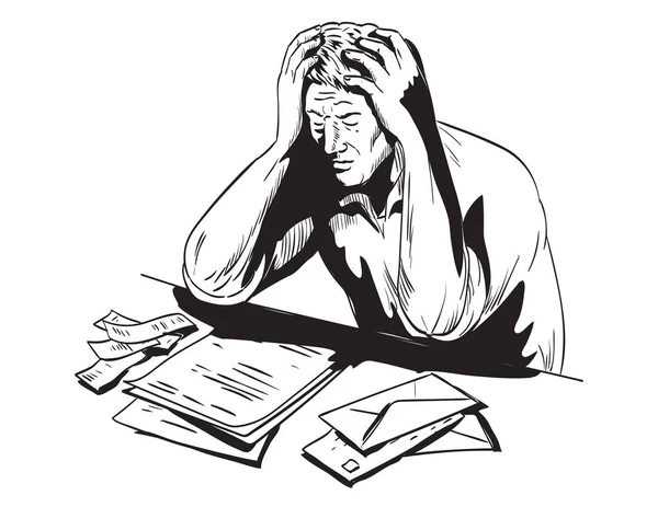 Rysunek Stylu Komiksowego Lub Ilustracja Biznesmena Trudnej Sytuacji Finansowej Depresji — Wektor stockowy