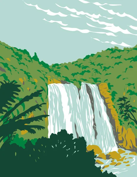 Wpa Poster Art Marokopa Falls Waitomo Waikato Region North Island — Stock Vector