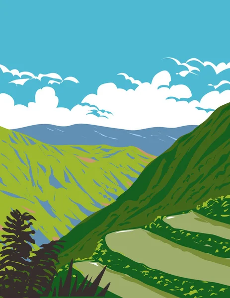 Плакат Wpa Рисовых Террас Национальном Парке Балбаласанг Балбалан Горе Балбаласанг — стоковый вектор