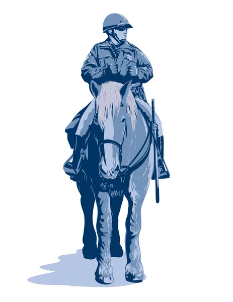 Wpa Pôster Arte Cavalo Montado Policial Patrulha Visto Frente Feito — Vetor de Stock