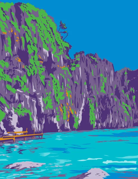 Wpa Affisch Konst Kayangan Lake Coron Inom Calamian Öarna Norra — Stock vektor