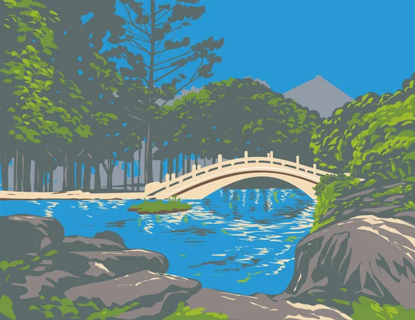 Wpa Plakatkunst Der Bogenbrücke Des Guanghua Pools Der Nationalen Chiang — Stockvektor