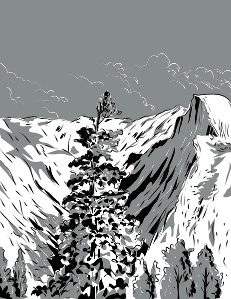 Иллюстрация Стиле Комиксов Half Dome Тоннеля Вавона Долине Йосемити Национальном — стоковый вектор