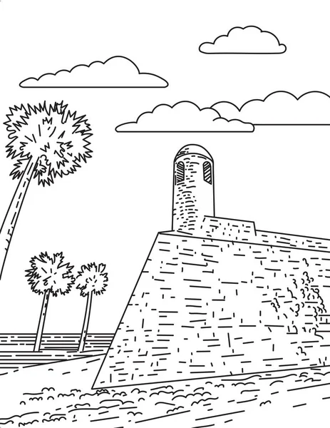 Mono Linje Illustration Fort Marion Augustine Florida Usa Den Äldsta — Stock vektor