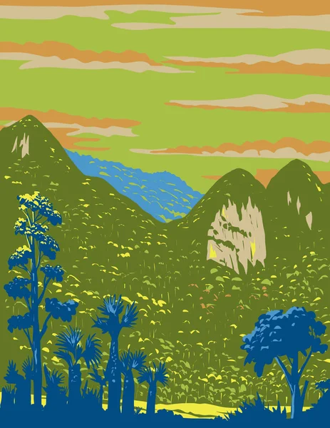 位于越南黄连山范围内的府梭县宣山国家公园的世界和平协会招贴画艺术是以作品项目管理或装饰艺术风格进行的 — 图库矢量图片