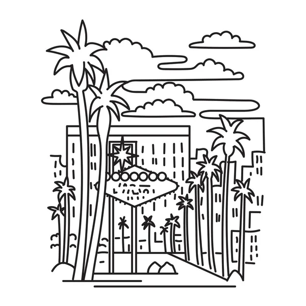 Mono Linka Ilustrace Vítejte Nádherné Las Vegas Znamení Podél Las — Stockový vektor