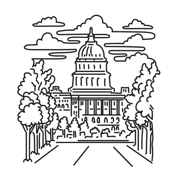 Ilustrasi Mono Line Gedung Capitol Washington Amerika Serikat Dibuat Dengan - Stok Vektor