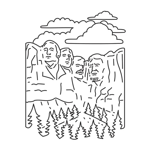 Mono Linje Illustration Mount Rushmore National Memorial Med Kolossal Skulptur — Stock vektor