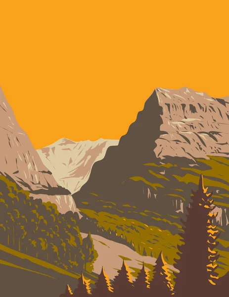 Плакат Wpa Долины Гриндельвальд Маттенбергом Заднем Плане Расположенный Швейцарии Выполнен — стоковый вектор