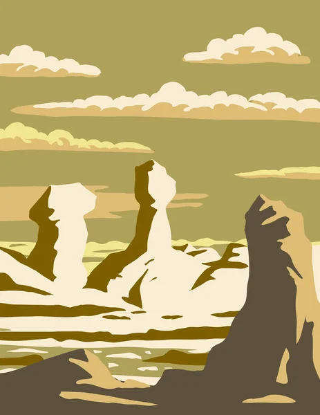 Wpa Plakát Művészet Rock Formációk White Desert Nemzeti Park Található — Stock Vector
