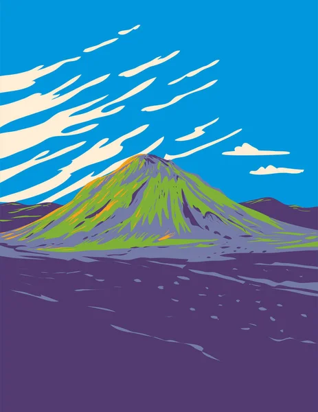 世界和平协会在冰岛南部Maelifell Volcano的招贴画艺术 以作品项目管理或装饰艺术风格完成 — 图库矢量图片