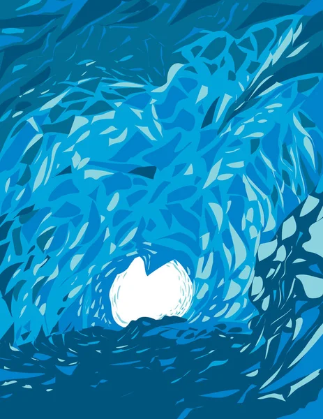 Wpa Poster Art Skaftafell Blue Ice Cave Located Tongue Vatnajokull — Stock Vector