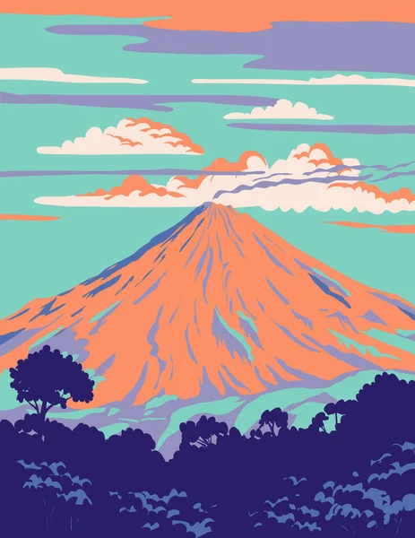 Wpa Plakát Umění Volcan Colima Nebo Volcan Fuego Rámci Sopečného — Stockový vektor