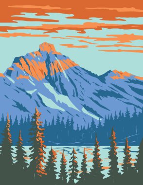 WPA 'nın Rampart Ridge' deki Lila Gölü 'nün poster sanatı ve Washington Eyaleti' ndeki Cascade Mountain Sıradağları 'nın Büyülü Dağları' ndaki Hibox Dağı..
