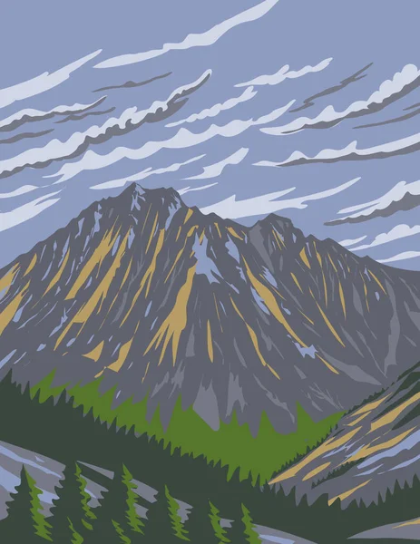 Плакат Изображением Горы Стюарт Зачарованиях Районе Дикой Природы Альпийских Озер — стоковый вектор