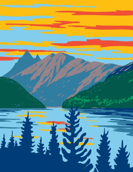 Wpa Poster Art Ross Lake Cascade Mountain Range All Interno — Vettoriale Stock