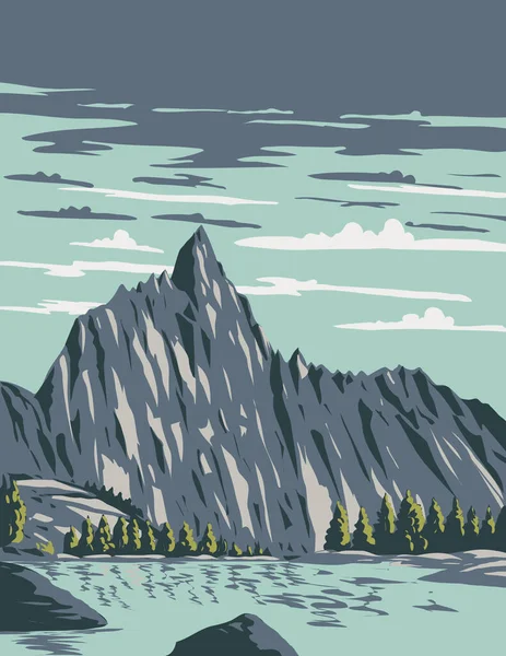 米国ワシントン州のカスケード山脈のアルパイン湖ワイルダネス内のエンチャントでPrusikピークのWpaポスターアートは 作品プロジェクト管理で行われました — ストックベクタ