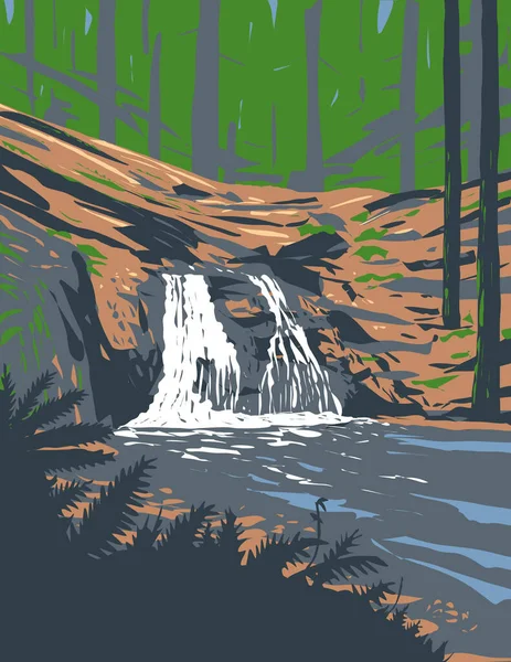 Wpa Poster Art Rustic Falls Cascade Creek Moran State Park — Vetor de Stock