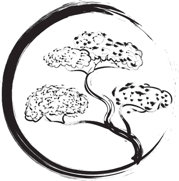 Drawing Sketch Style Illustration Enso Circle Bonsai Tree Which Sacred — Stock Photo, Image
