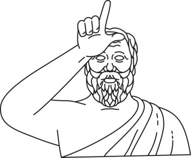 Socrates Greek Philosopher Making the Loser Hand Gesture Mono Line Art clipart