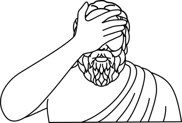 Facepalm Greek Philosopher Socrates Placing Hand Face Mono Line Art — Stock Vector