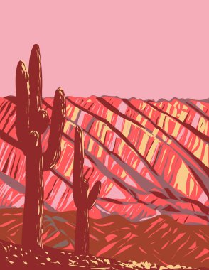 WPA Arjantin 'in Humahuaca kentindeki Quebrada de Humahuaca' nın Serrania de Hornocal bölgesinin poster sanatı proje yönetimi veya Art Deco stilinde yapıldı.