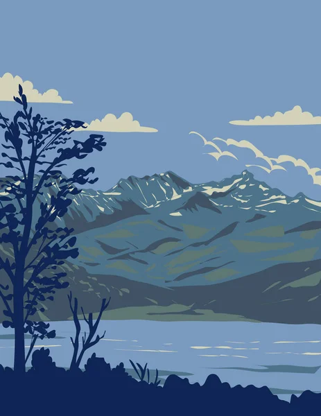Wpa Plakát Umění Tierra Del Fuego Národního Parku Fagnano Lake — Stockový vektor