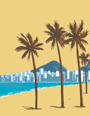 Brezilya 'nın Rio de Janeiro şehrinin Güney Bölgesi' ndeki Copacabana plajının WPA poster sanatı iş yönetimi veya Art Deco stilinde yapılmıştır.