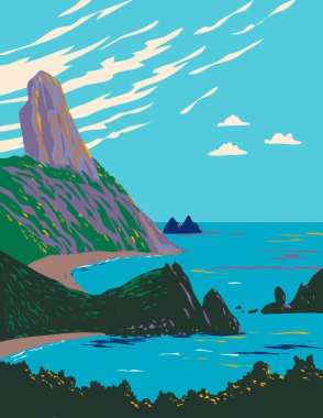 Brezilya 'nın Pernambuco eyaletinde yer alan Fernando de Noronha Deniz Ulusal Parkı' ndaki Do Meio ve Conceicao plajlarının WPA poster sanatı proje yönetimi veya Art Deco tarzında yapıldı.