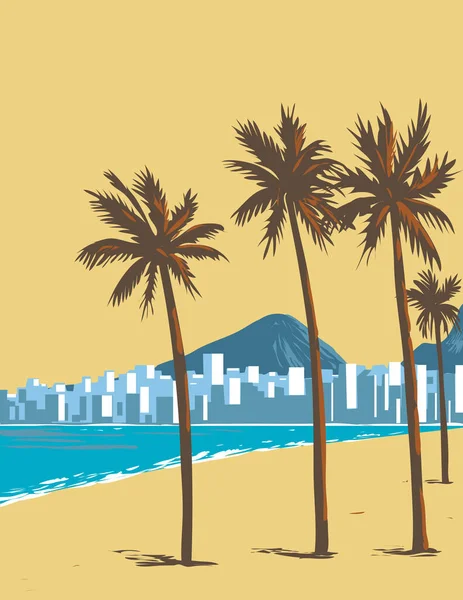 Wpa Poster Arte Della Spiaggia Copacabana Nella Zona Sud Della — Vettoriale Stock