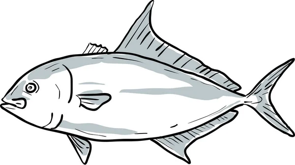 Almaco Jack Fish Gulf Mexico Cartoon Drawing — Stock Vector