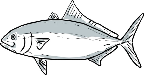 Rudderfish Bandado Peixe Golfo México Desenho Dos Desenhos Animados — Vetor de Stock