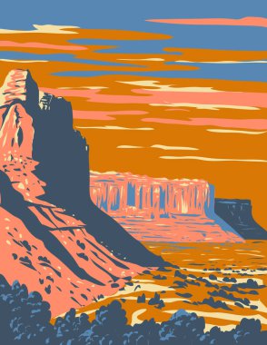ABD 'nin orta Utah' taki Emery County 'de bulunan San Rafael Resifi' nin WPA poster sanatı iş projesi yönetimi veya Art Deco stilinde yapıldı