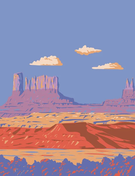Wpa Poster Art Monument Valley Navajo Tribal Park Colorado Plateau — Vetor de Stock